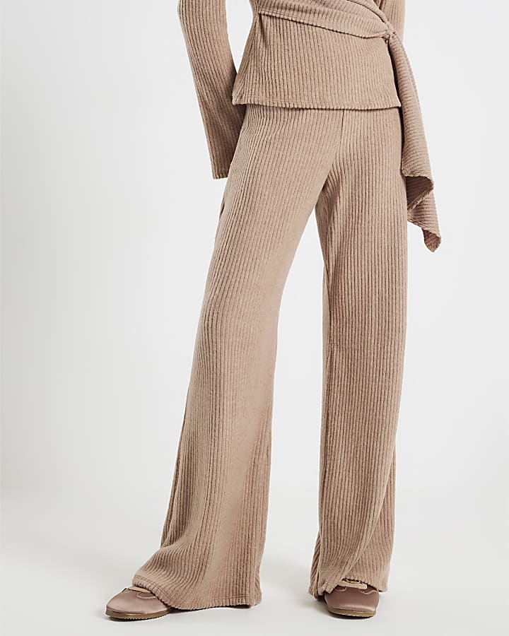 Beige Cosy Wide Ribbed Trousers