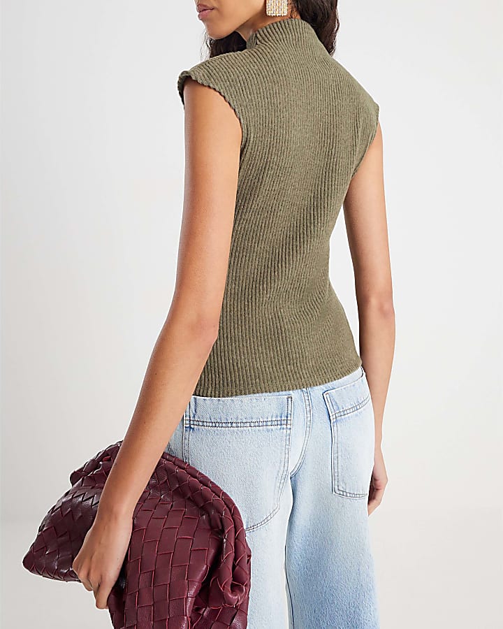 Khaki Cap Sleeve Cosy Brushed Top