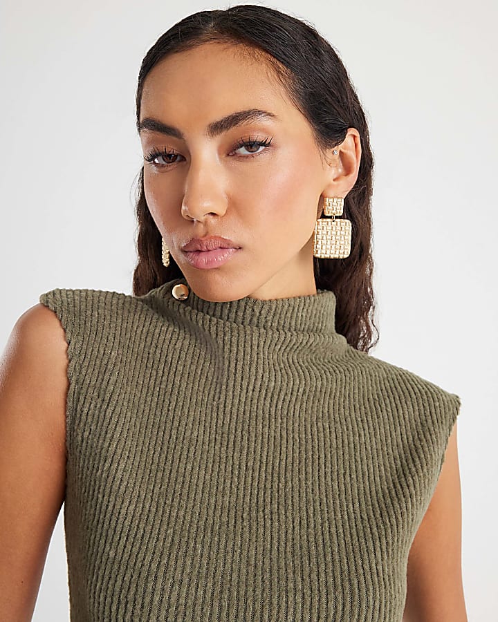 Khaki Cap Sleeve Cosy Brushed Top