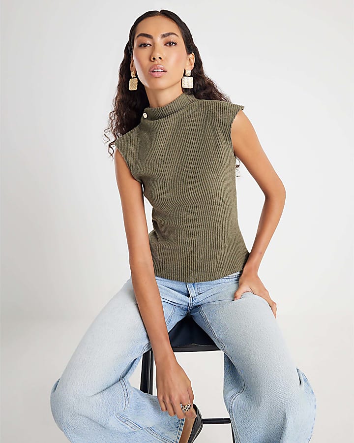 Khaki Cap Sleeve Cosy Brushed Top