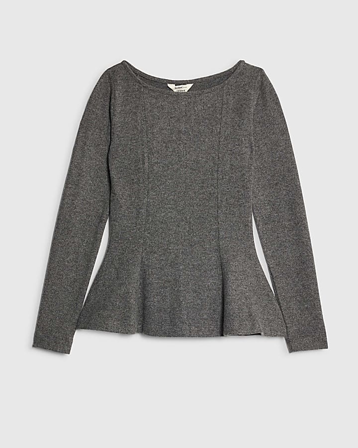 Grey Long Sleeve Cosy Peplum Top