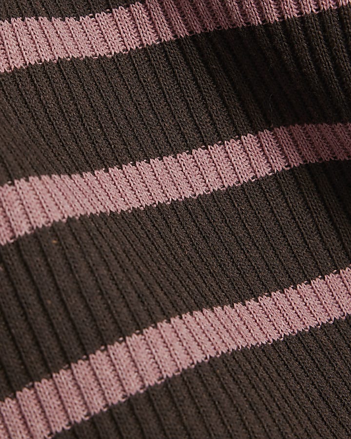Brown Short Sleeved Striped Polo Top