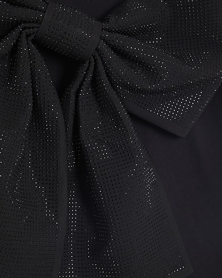 Black Short Sleeve Diamante Bow T-shirt