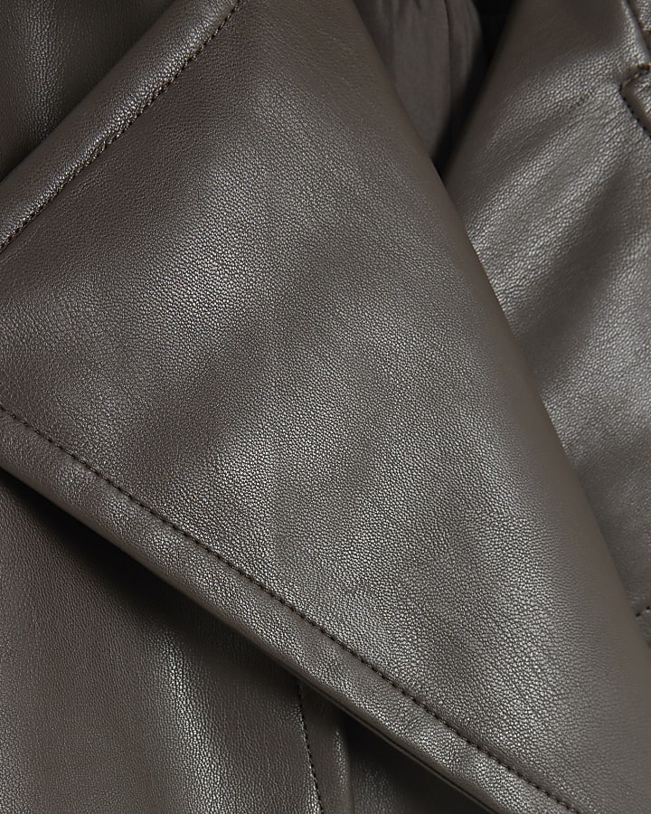Brown faux Leather Trench Coat