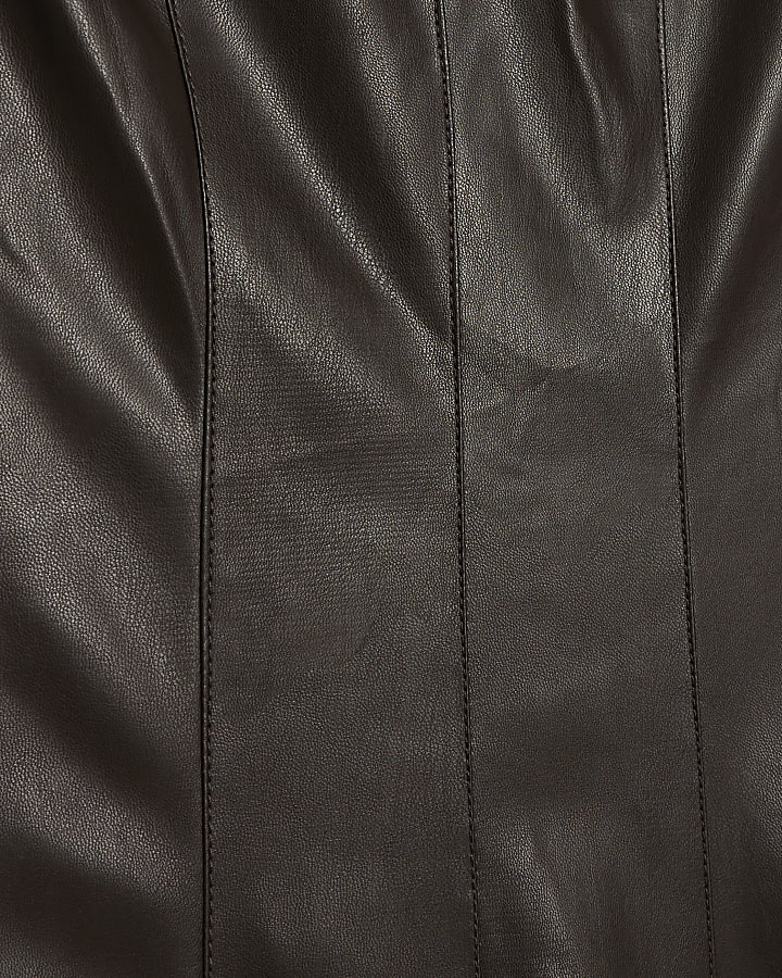 Brown Faux Leather Waisted Midi Dress