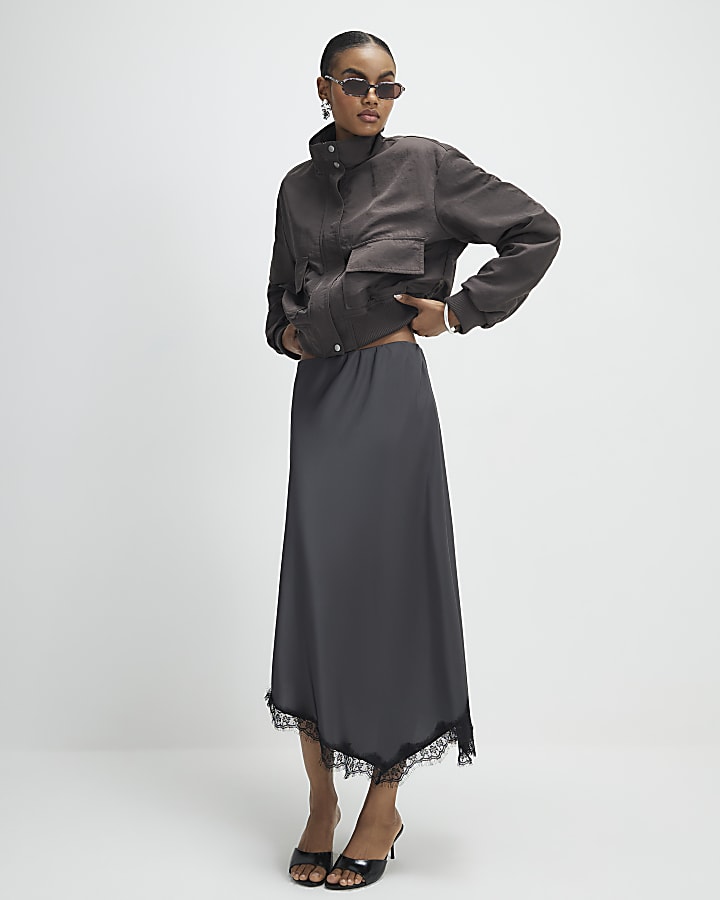 Brown Funnel Neck Bomber Jacket