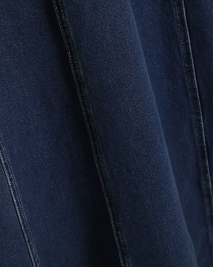 Blue Denim Short Sleeve Seamed Midi Dress