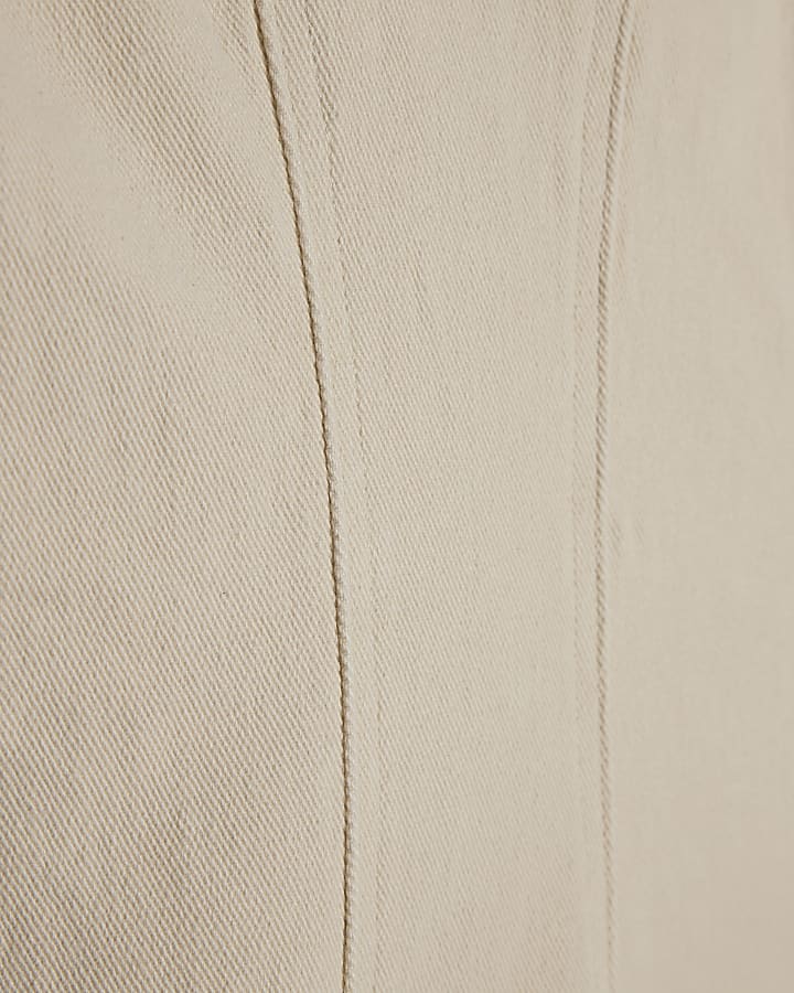 Cream Seamed Short Sleeve Denim Dress