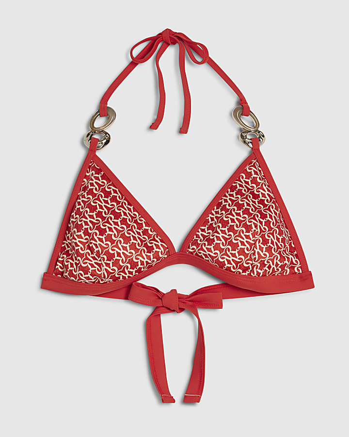 Orange Monogram Print Bikini Top