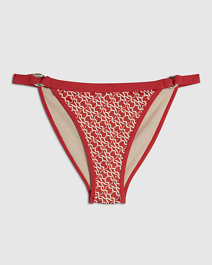 Orange Monogram Print Bikini Bottoms