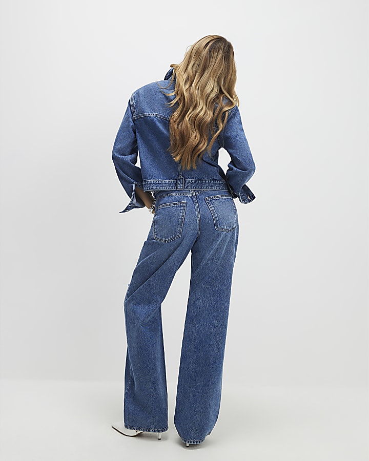 Blue Relaxed Straight Ripped Jeans