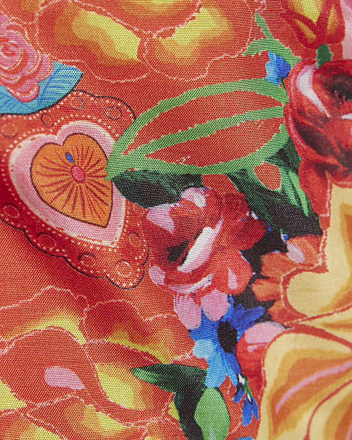 Red Floral Print Crop Top