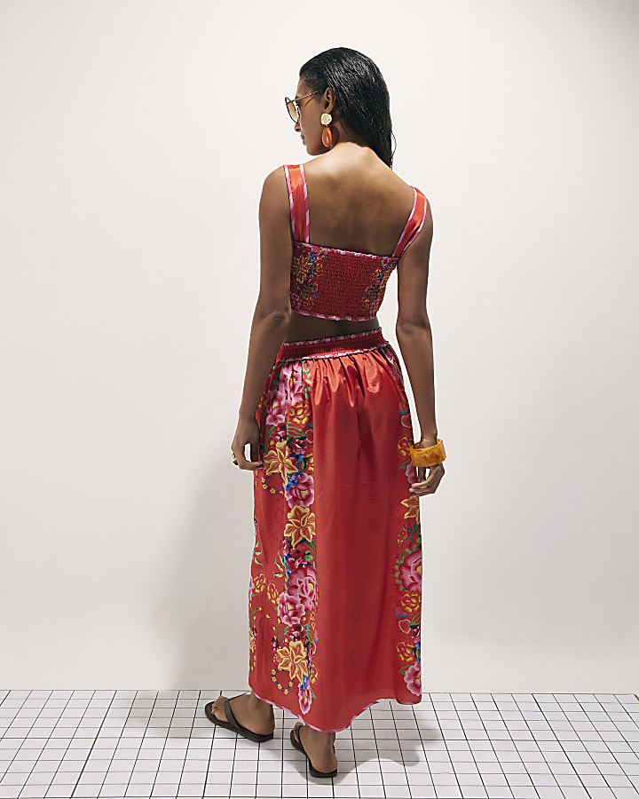 Red Floral Maxi Skirt