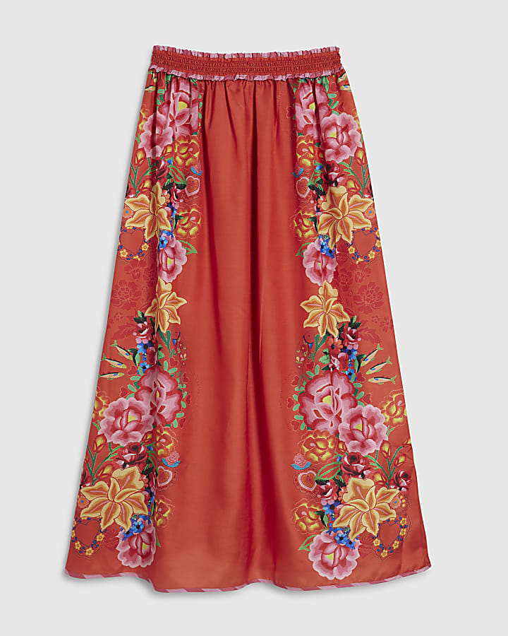 Red Floral Maxi Skirt