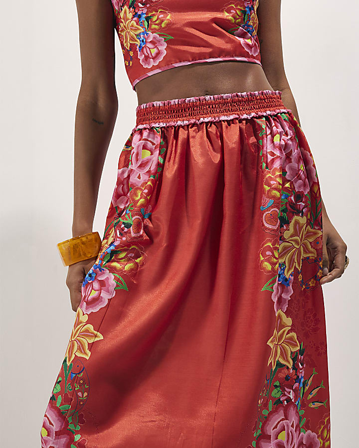 Red Floral Maxi Skirt