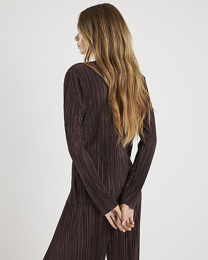 Brown Plisse Trim Top