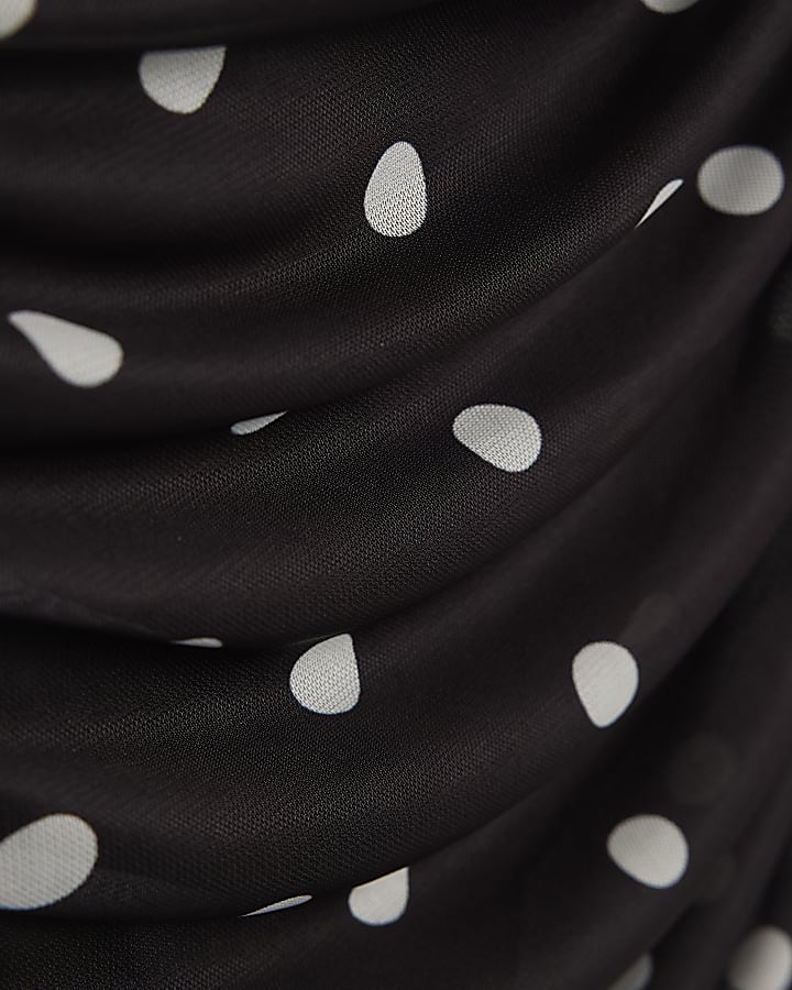 Black Mesh Spot Print Drape Mini Dress