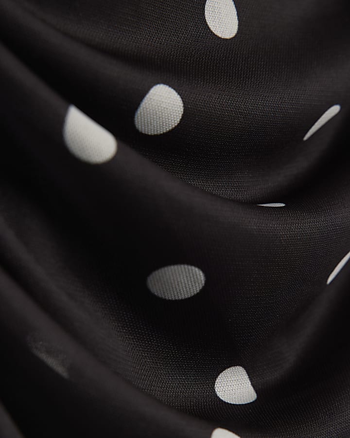 Black Mesh Spot Print Drape Top