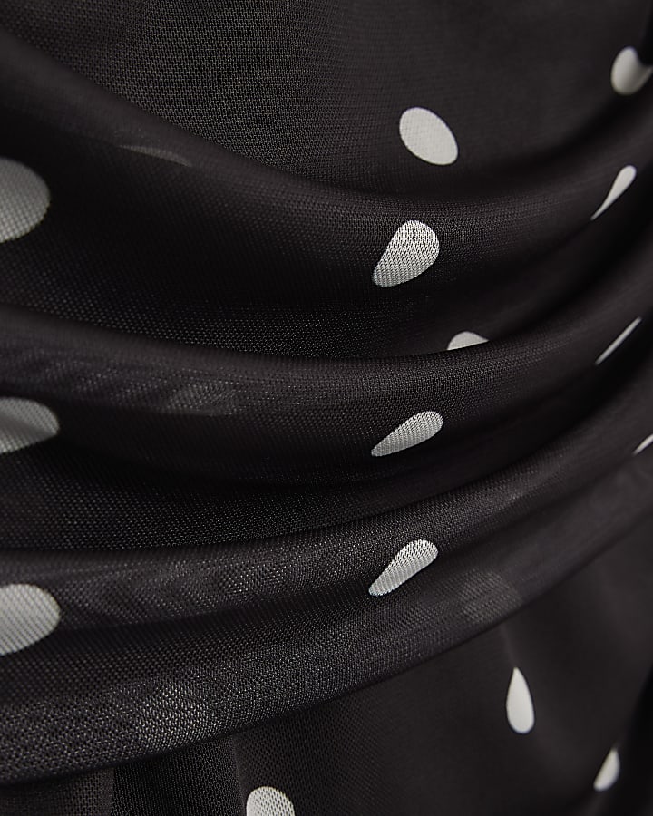 Black Mesh Spot Print Bardot Bodysuit