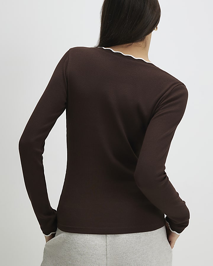 Brown Scallop Trim Top
