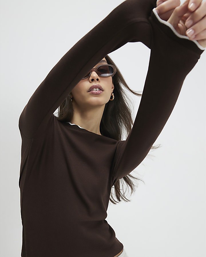 Brown Scallop Trim Top