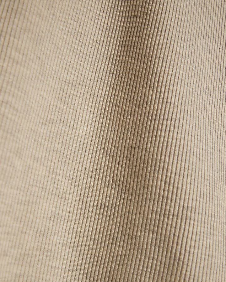 Beige Scallop Trim Long Sleeve Top