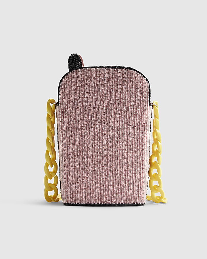 Pink Year Zero Telephone Beaded Crossbody Bag