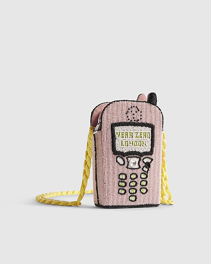 Pink Year Zero Telephone Beaded Crossbody Bag