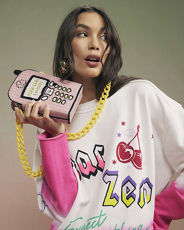 Pink Year Zero Telephone Beaded Crossbody Bag