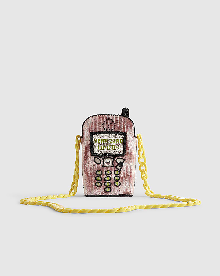 Pink Year Zero Telephone Beaded Crossbody Bag