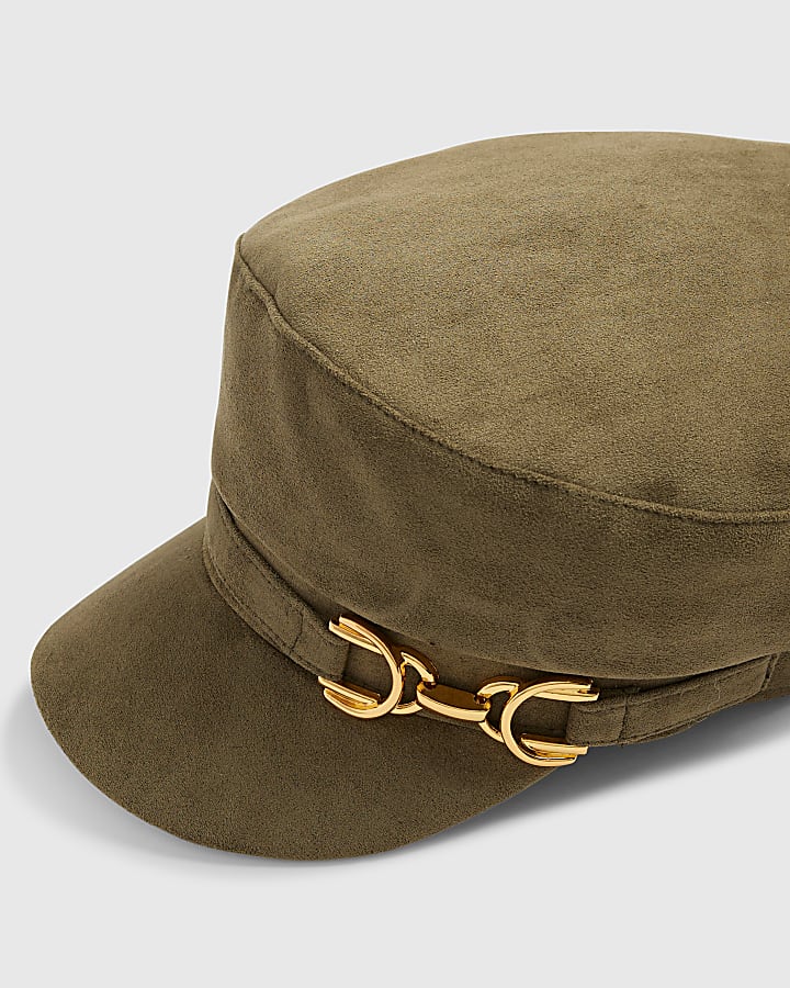 Khaki Faux Suede Snaffle Baker Boy Hat