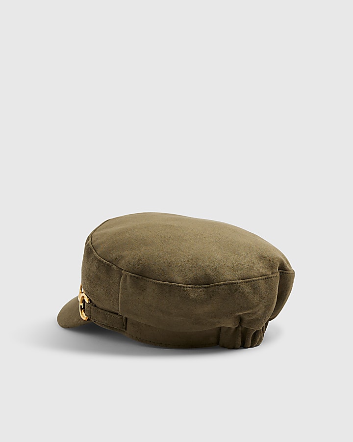 Khaki Faux Suede Snaffle Baker Boy Hat