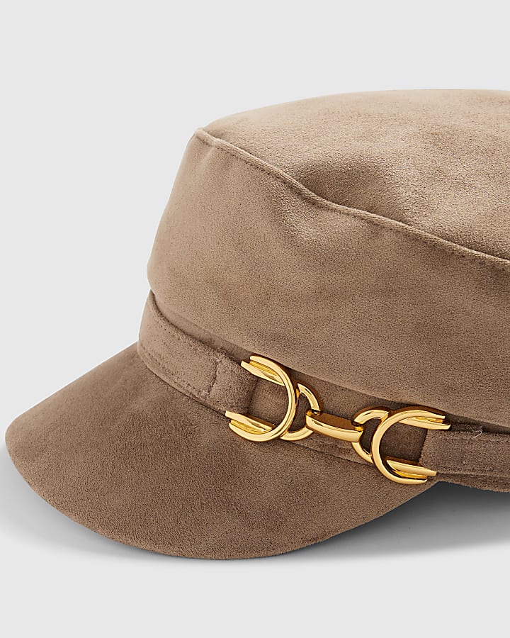 Grey Faux Suede Snaffle Baker Boy Hat