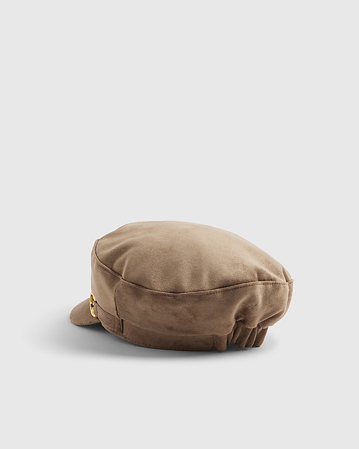 Grey Faux Suede Snaffle Baker Boy Hat