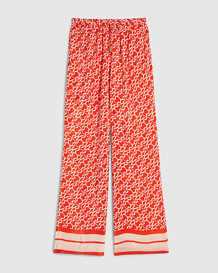 Orange Monogram Print Beach Trousers