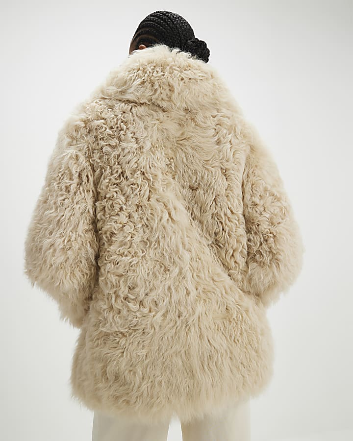 Cream Shearling Aviator Jacket