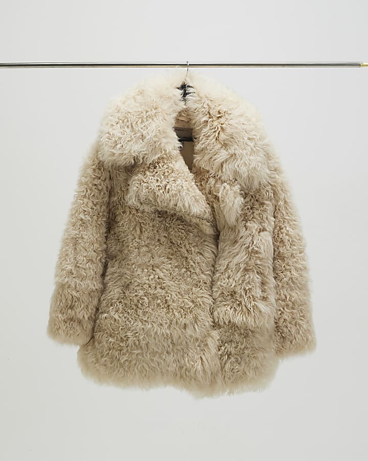 Cream Shearling Aviator Jacket