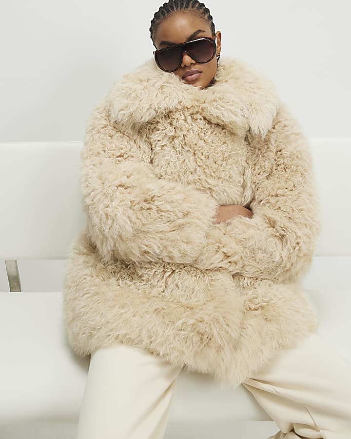 Cream Shearling Aviator Jacket