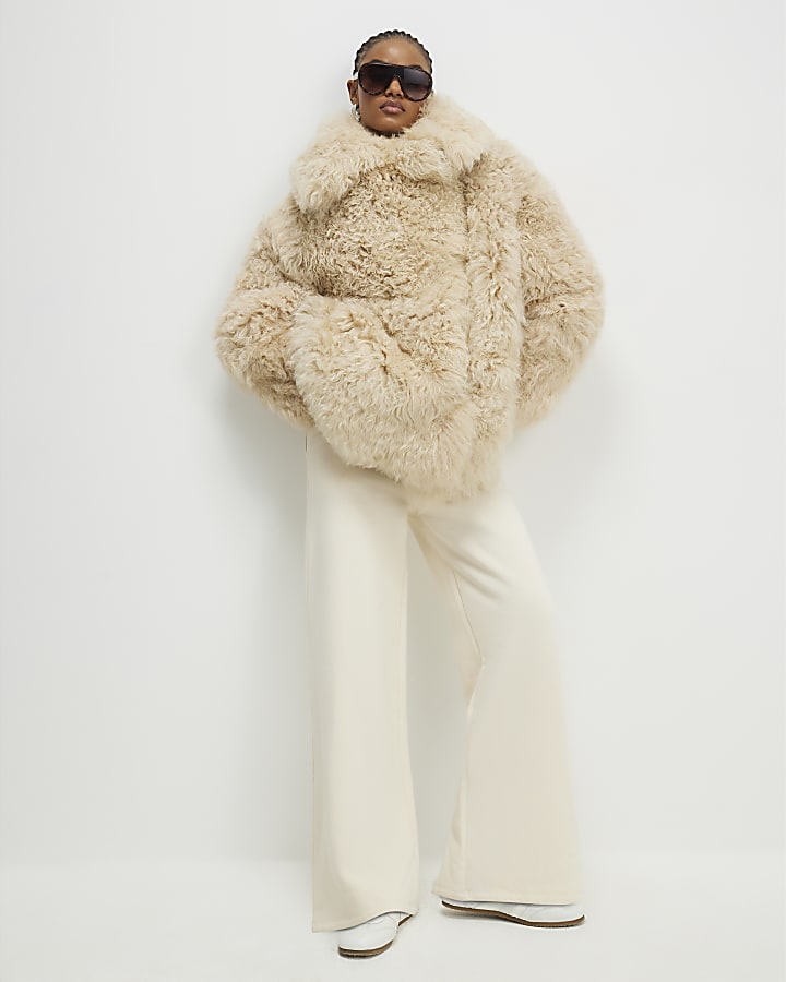 Cream Shearling Aviator Jacket