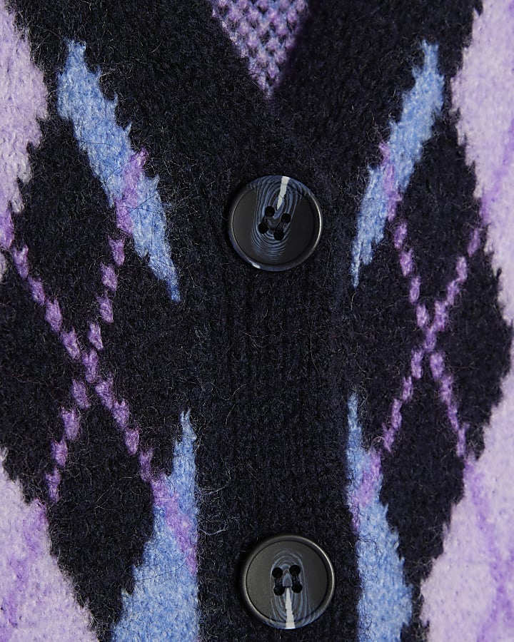 Navy Knitted Argyle Print Waistcoat