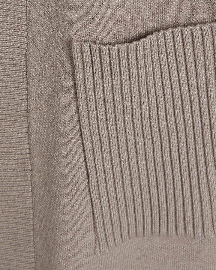 Beige Knitted Ribbed Maxi Cardigan