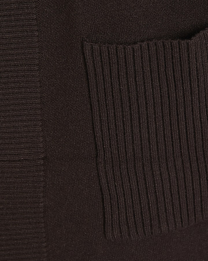 Brown Knitted Ribbed Maxi Cardigan