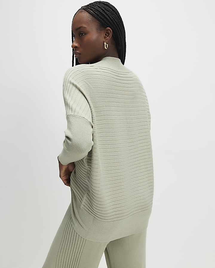 Green V Neck Ribbed Jumper