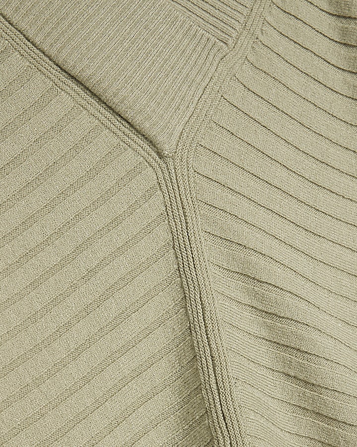 Green V Neck Ribbed Jumper