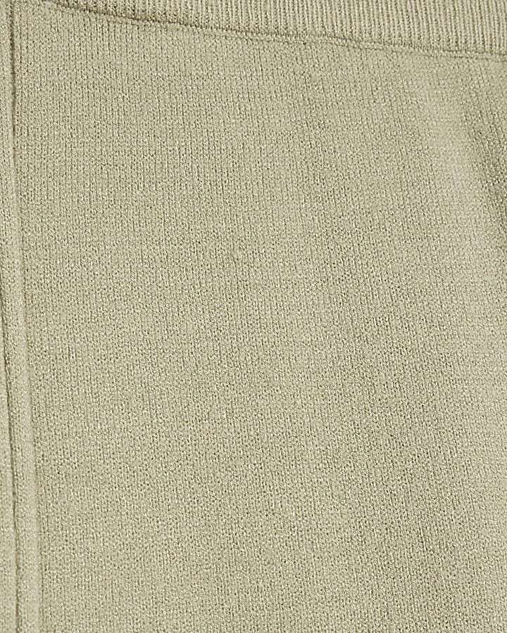 Green wide leg knitted ribbed trousers