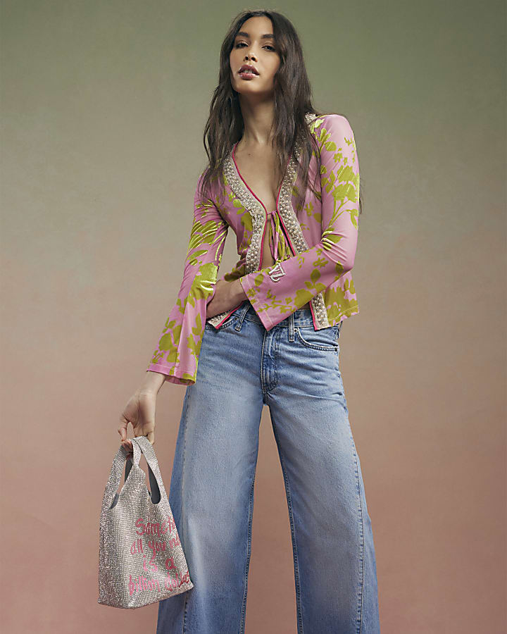 Pink Year Zero Floral Tie Front Cover Up