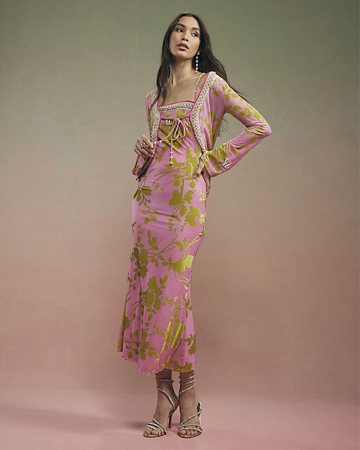 Pink Year Zero Floral Tie Front Cover Up