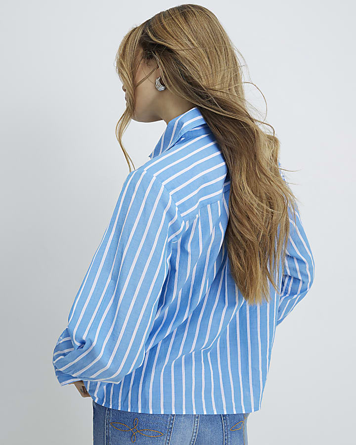 Blue Striped Long Sleeve Embellished Shirt