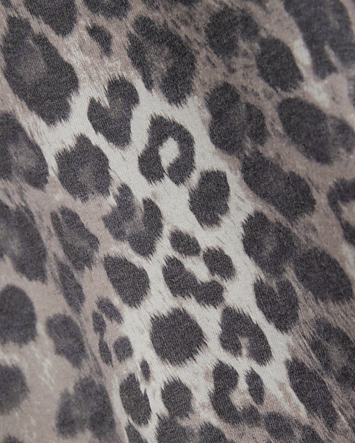 Beige Leopard Print Mini Sweatshirt Dress