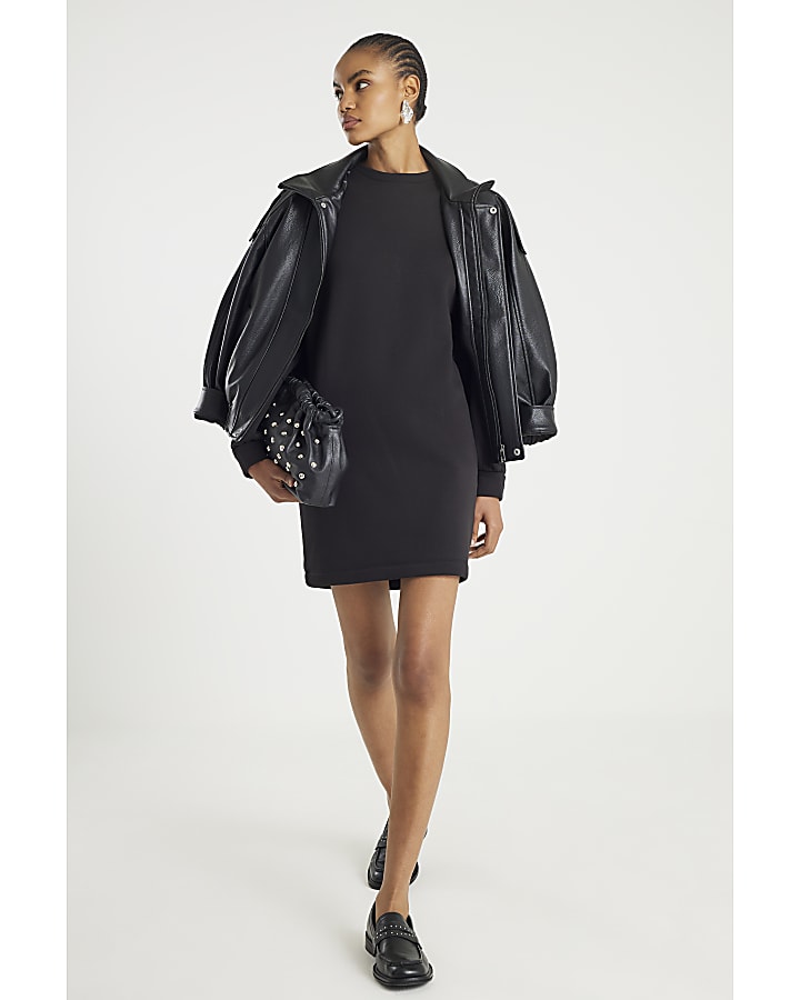 Black Long Sleeve Sweatshirt Dress